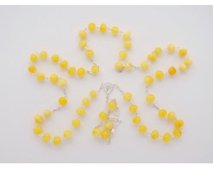 Różaniec srebrny Bursztyn naturalny mleczny