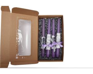 Świeca stołowa lawenda zestaw ozdobny