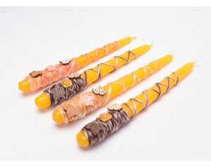 Świeca stołowa żółta zestaw ozdobny