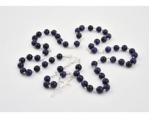 Różaniec Srebrny Tygrysie Oko Purpurowe