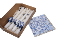 Eleganckie Świece Ozdobne Azulejos, Zestaw z Serwetkami