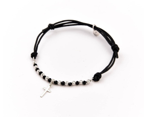 Bransoletka Srebrna z Krzyżykiem Czarny Sznurek