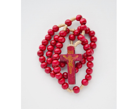 Różaniec drewniany bordowy na sznurku