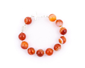 Różaniec Bransoletka srebrna AGAT POMARAŃCZOWY