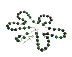 Różaniec Srebrny Tygrysie Oko Zielone