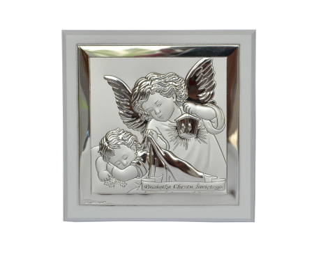 Obrazek srebrny ANIOŁ STRÓŻ nad Dzieckiem