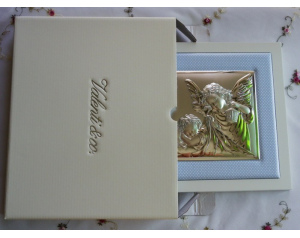 Obrazek srebrny ANIOŁ STRÓŻ niebieska ramka 14x14