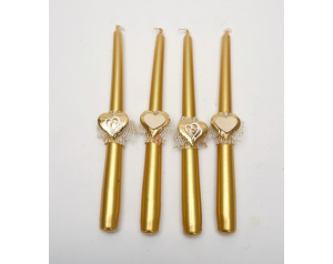 Świece stołowe złote serca zestaw ozdobny 4 szt