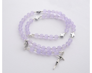 Różaniec Na Szyję z Kamieni Marmurek Fuksjowy