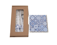 Eleganckie Świece Ozdobne Azulejos, Zestaw z Serwetkami