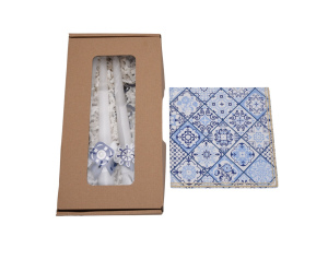 Eleganckie Świece Ozdobne Azulejos, Zestaw z Serwetkami