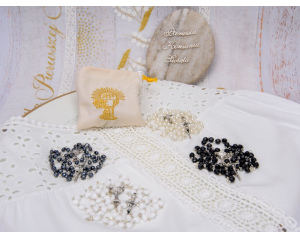 Etui Na Różaniec Materiałowe Kremowe Komunijne