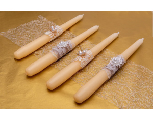 Świeca stołowa ecru zestaw ozdobny wzór 2