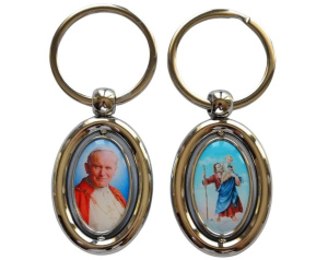 Brelok obrotowy ze świętym Janem Pawłem II owalny