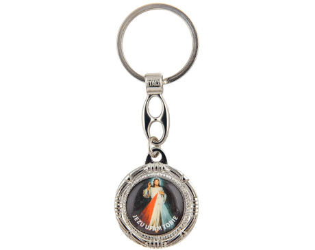 Brelok ze świętym Krzysztofem i Jezusem Miłosiernym okrągły