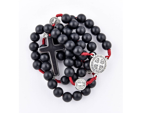 Różaniec wiązany Onyks Matowy z Benedyktem