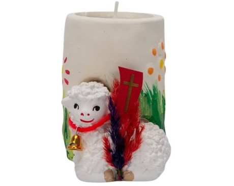 Świeczka Wielkanocna z Barankiem Wielkanocnym Biała