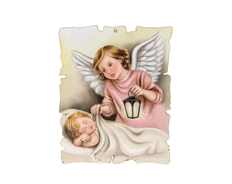 Obrazek z Aniołkiem z Latarenką Różowy 19x23