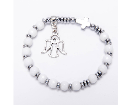 Różaniec 10 bransoletka Jadeit biały