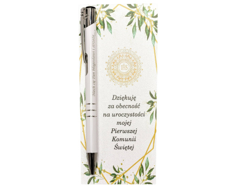 Podziękowanie na Pierwszą Komunię Biały Długopis