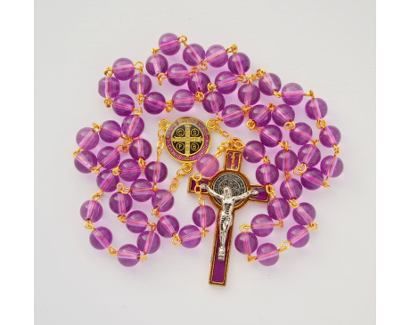 Różaniec Benedykt kolorowy amarantowy