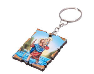 Brelok Drewniany ze Świętym Krzysztofem