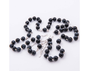 Różaniec Srebrny Kamień Tygrysie Oko Szaro-Niebieskie