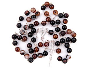 Różaniec Srebrny Agat Brązowy