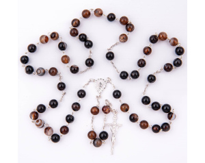 Różaniec Srebrny Agat Brązowy