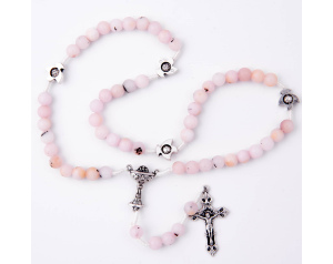 Różaniec Komunijny Na Sznurku Opal Różowy