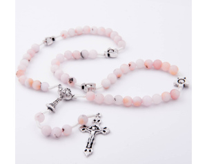 Różaniec Komunijny Na Sznurku Opal Różowy