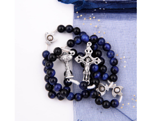 Różaniec Komunijny Na Sznurku Tygrysie Oko Niebieskie
