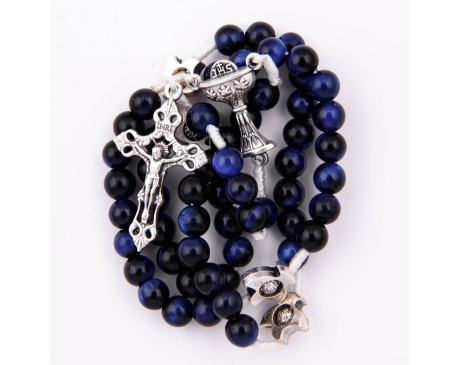 Różaniec Komunijny Na Sznurku Tygrysie Oko Niebieskie