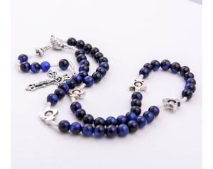 Różaniec Komunijny Na Sznurku Tygrysie Oko Niebieskie