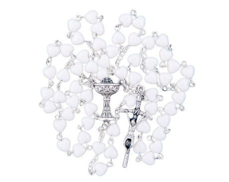 Różaniec komunijny serce, biały