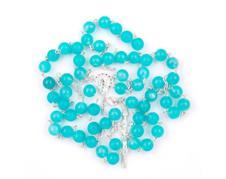 Różaniec Srebrny Amazonit Lodowy