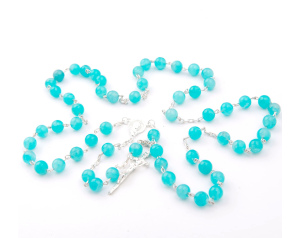 Różaniec Srebrny Amazonit Lodowy