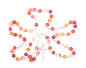 Różaniec Srebrny Agat Wstęgowy Czerwony