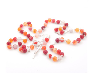 Różaniec Srebrny Agat Wstęgowy Czerwony