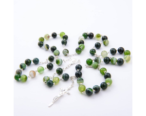 Różaniec Srebrny Agat Wstęgowy Zielony