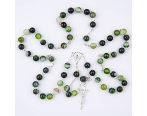 Różaniec Srebrny Agat Wstęgowy Zielony