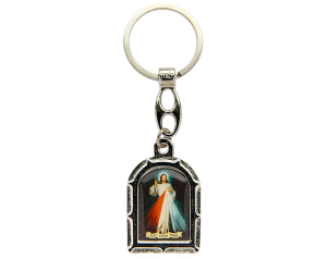 Brelok święty Krzysztof z Jezusem Miłosiernym – metalowy, dwustronny owalny brelok dla kierowców