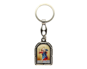 Brelok święty Krzysztof z Jezusem Miłosiernym – metalowy, dwustronny owalny brelok dla kierowców