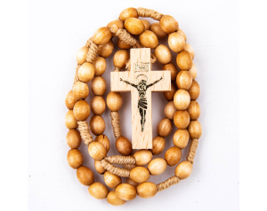 Różaniec Drewniany  Sznurek Jasny Owal