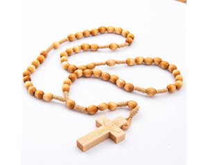 Różaniec Drewniany Sznurek Jasny Owal