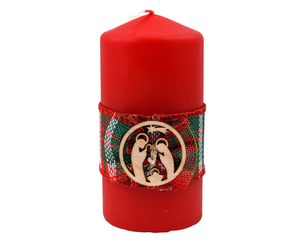 Świeca Walec Czerwony Na Boże Narodzenie z Szopką 12 cm