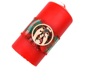 Świeca Walec Czerwony Na Boże Narodzenie z Szopką 12 cm