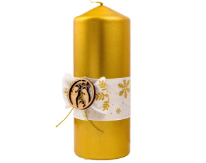 Świeca walec złoty metalik szopka 15 cm