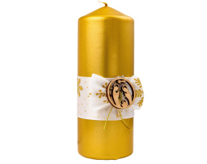 Świeca walec złoty metalik szopka 15 cm