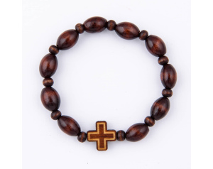 Różaniec Bransoletka Drewniana Na Gumce Brązowa